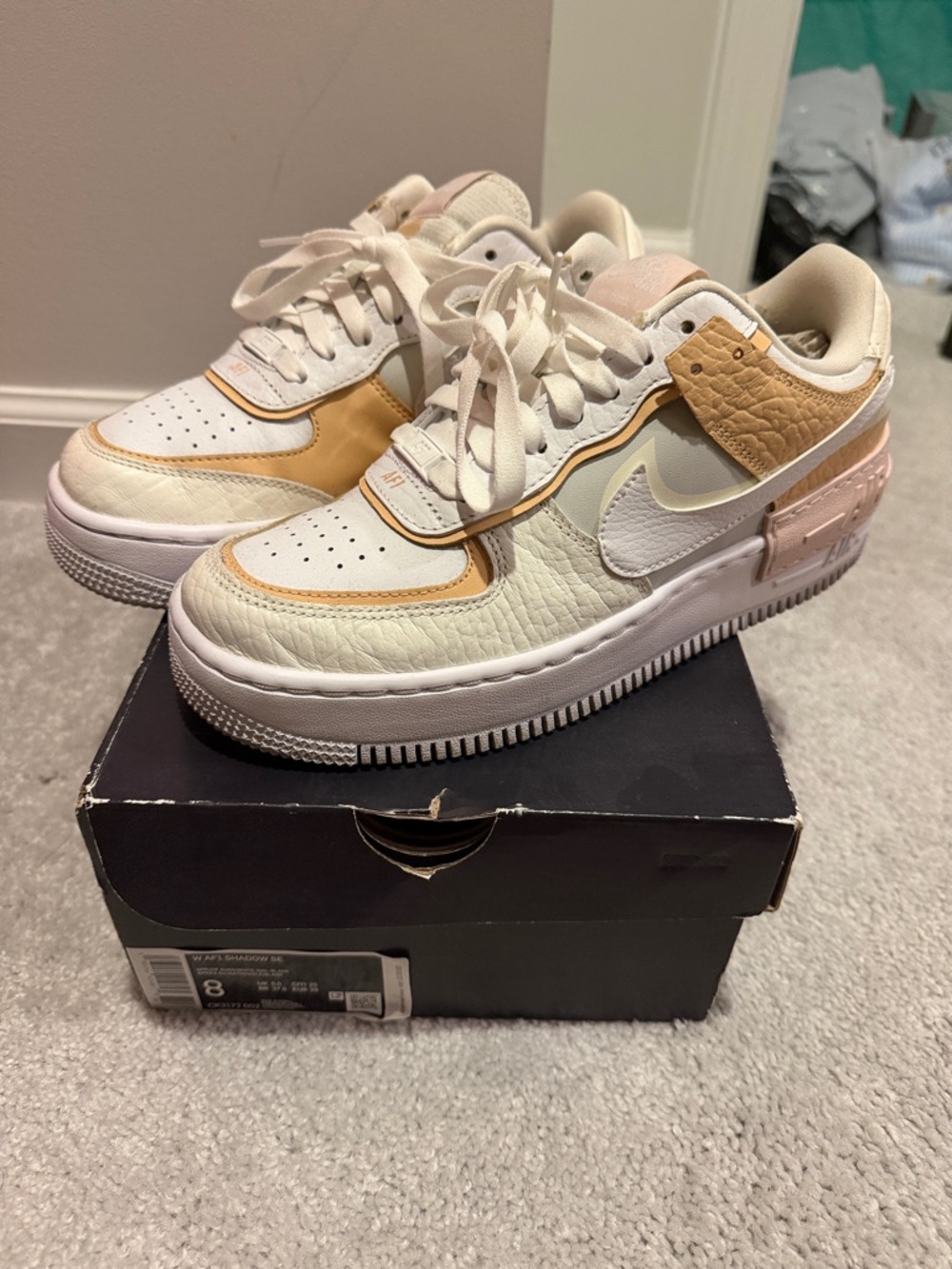 Nike Air Force 1 Shadow Sneakers - Cream, Tan & Pink Accent